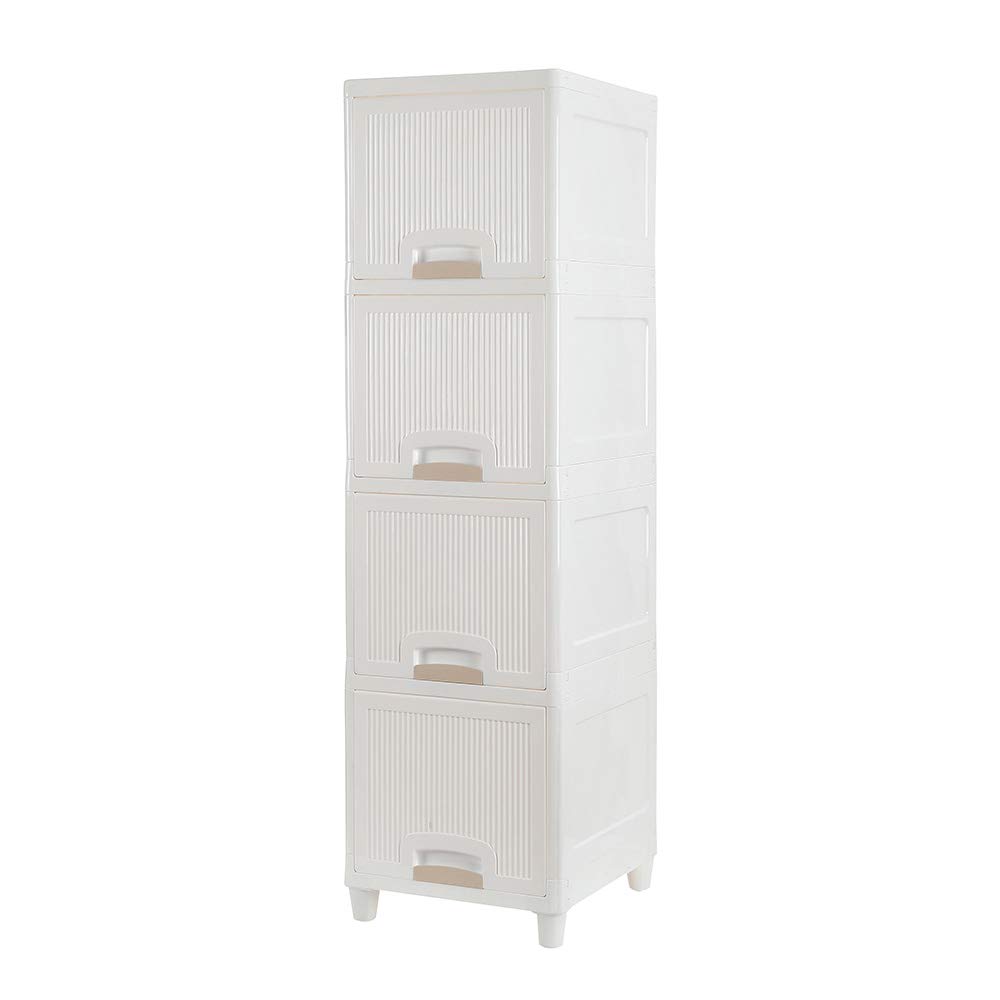 4-Tire Storage Cabinet with 2 Drawers - Space Saving Organizer Unit for Bathroom, Bedroom, Closet & Garage - Heavy Duty Plastic Shelving for Home Organization