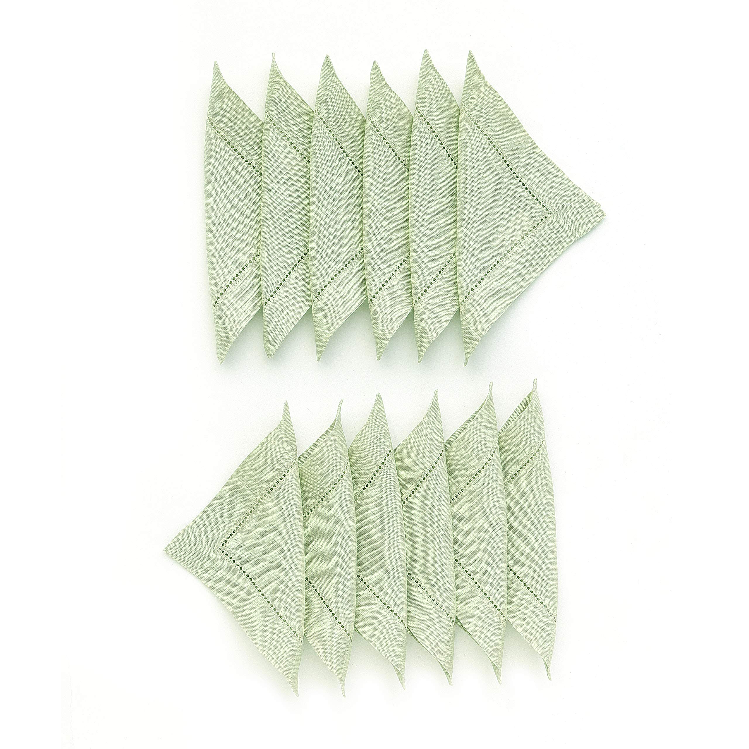 Premium 100% Pure Linen Cocktail Napkins Set of 12 - 6x6 Inch Sage Green Hemstitch Cloth Napkins for Drinks, Parties & Elegant Dining - Solino Home Linen