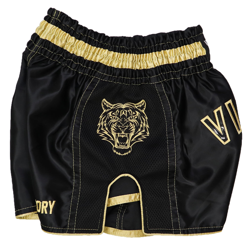 Victory Muay Thai Shorts Tiger V2 - Black & Gold - Premium MMA & Kickboxing Gear for Training & Competition