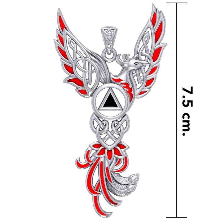 Celtic Phoenix Recovery Silver Pendant with Enamel and Black Onyx AA Symbol TPD5874 - Elegant Jewelry for Sobriety & 12-Step Programs, Perfect Gift for Addiction Recovery & Spiritual Healing