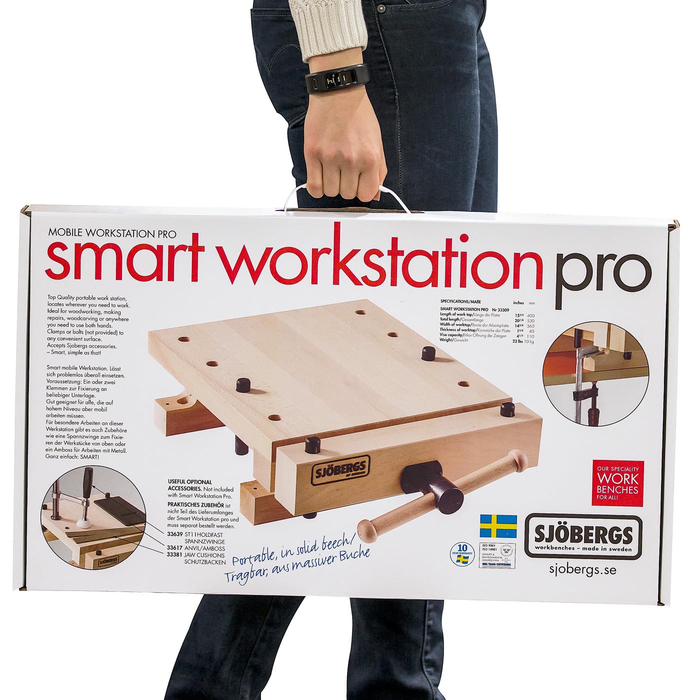 Sjöbergs Smart Workstation Pro Vise Top & Jaw Cushions - Professional Portable Workbench with Large 20-7/8
