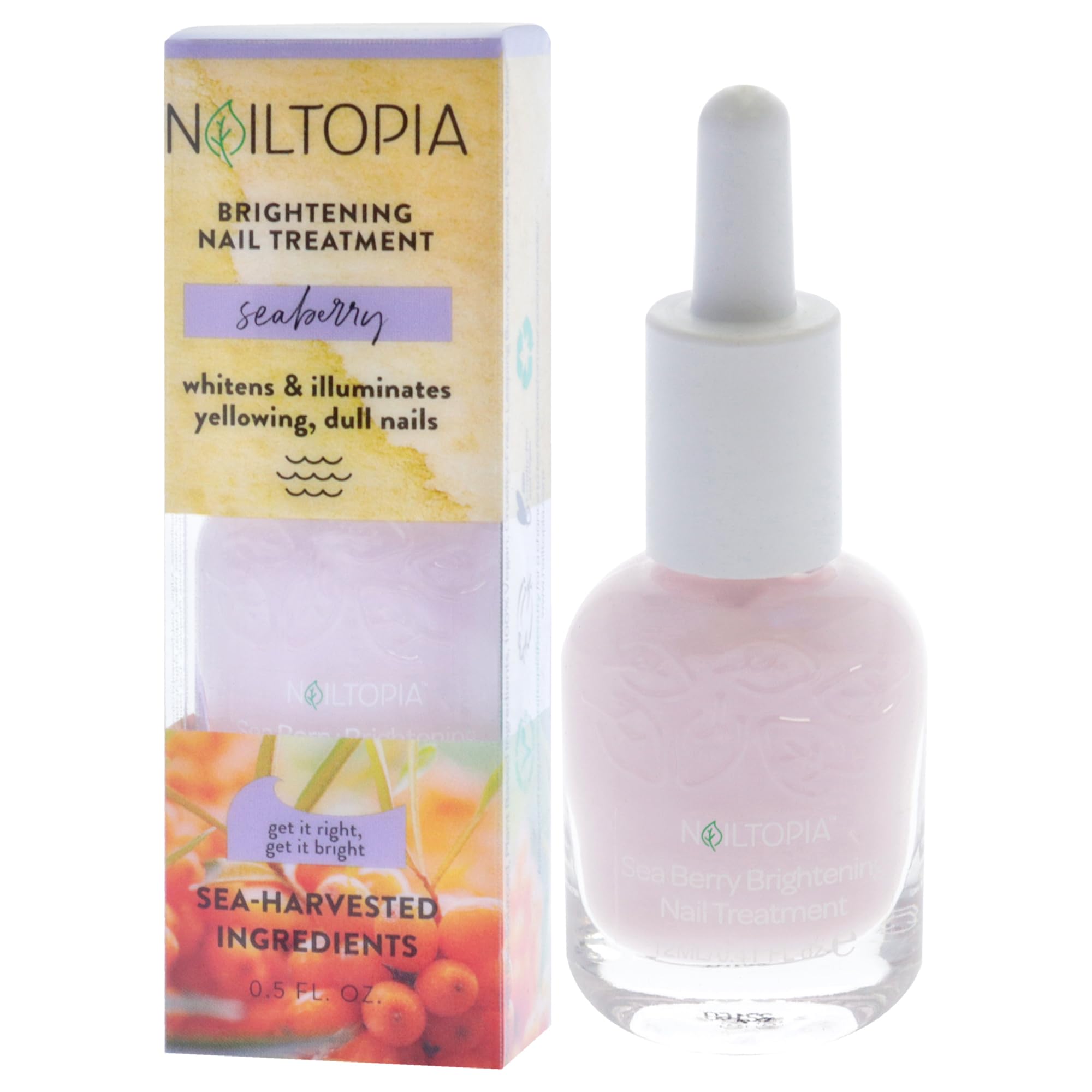 Nailtopia Healing & Brightening Nail Treatment - Vegan Cruelty-Free Nail Whitener with Sea Berry Extract (0.41 oz) - Repairs Damaged Nails, Restores Shine - Perfect for Salon-Quality Manicures & Healthy Nail Care Routine