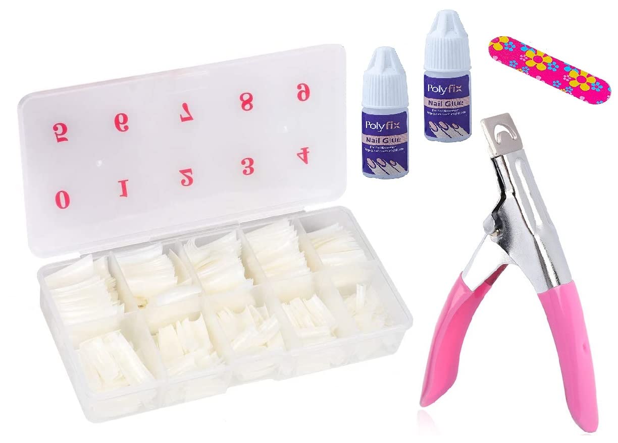 D.B.Z. Professional 500 Acrylic False Nail Tips - Natural Fake Nails with Edge Cutter, Nail Clipper & Glue Kit for UV Gel & Acrylic Nails - Perfect for Home Manicure & Salon Nail Art