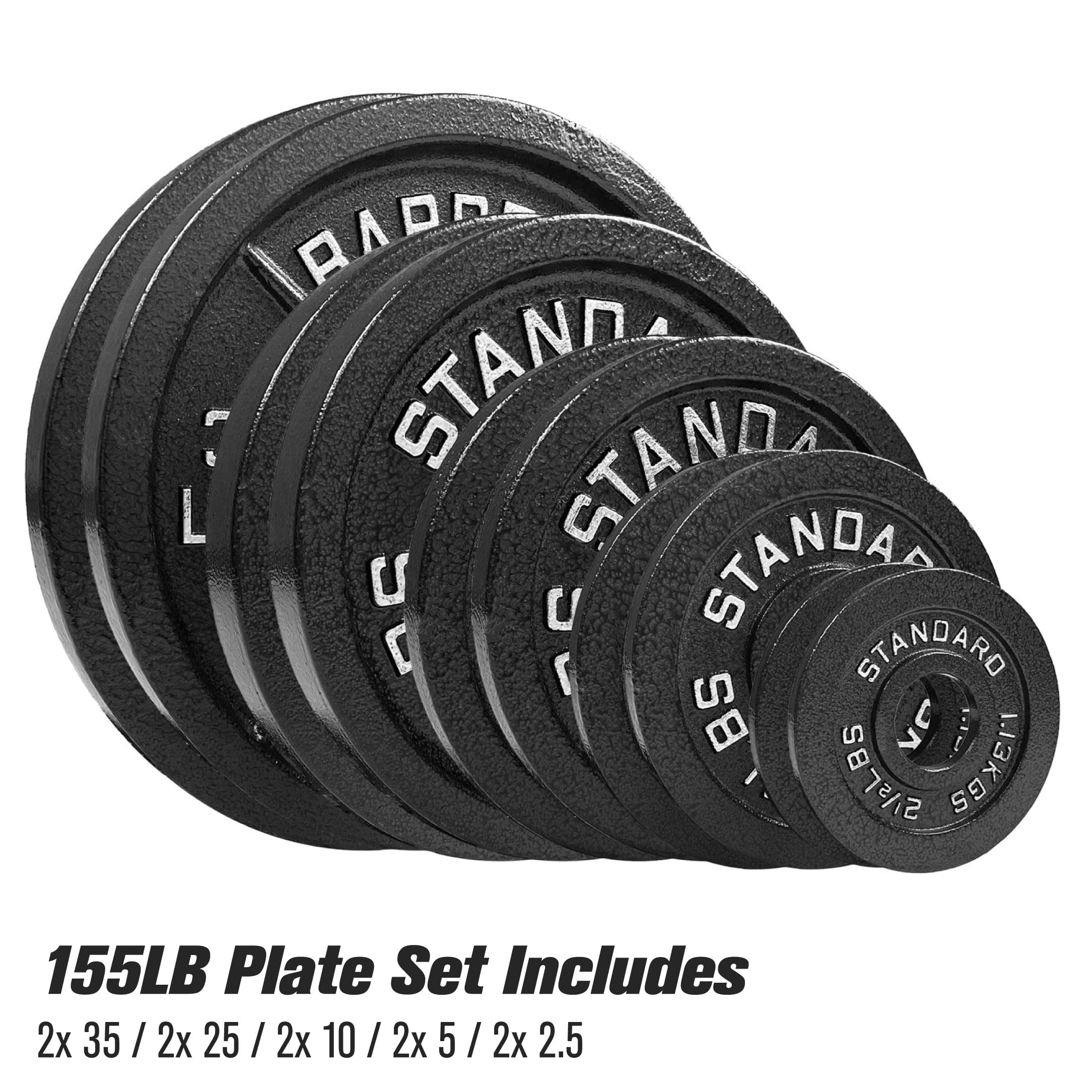 Premium Olympic Weight Plates 155lb Set - 35lb, 25lb, 10lb, 5lb & 2.5lb Coated Steel Plates for Powerlifting, CrossFit & Home Gym Workouts - Durable Olympic Standard Weightlifting Equipment for Strength Training