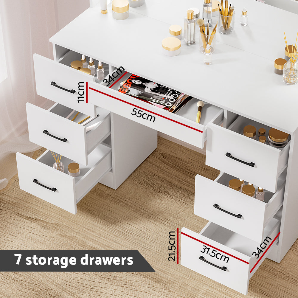 White Debbie Dressing Table Set with Stool and 10 LED Bulbs - Vanity Makeup Desk for Bedroom, Dressing Room & Beauty Salon