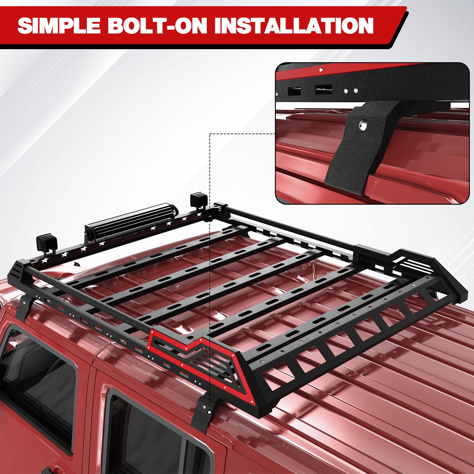 2007-2022 Jeep Wrangler JK JL Unlimited 4-Door Hardtop Roof Rack Cargo Basket with LED Lights | Heavy Duty SUV Roof Storage for Camping & Outdoor Adventures