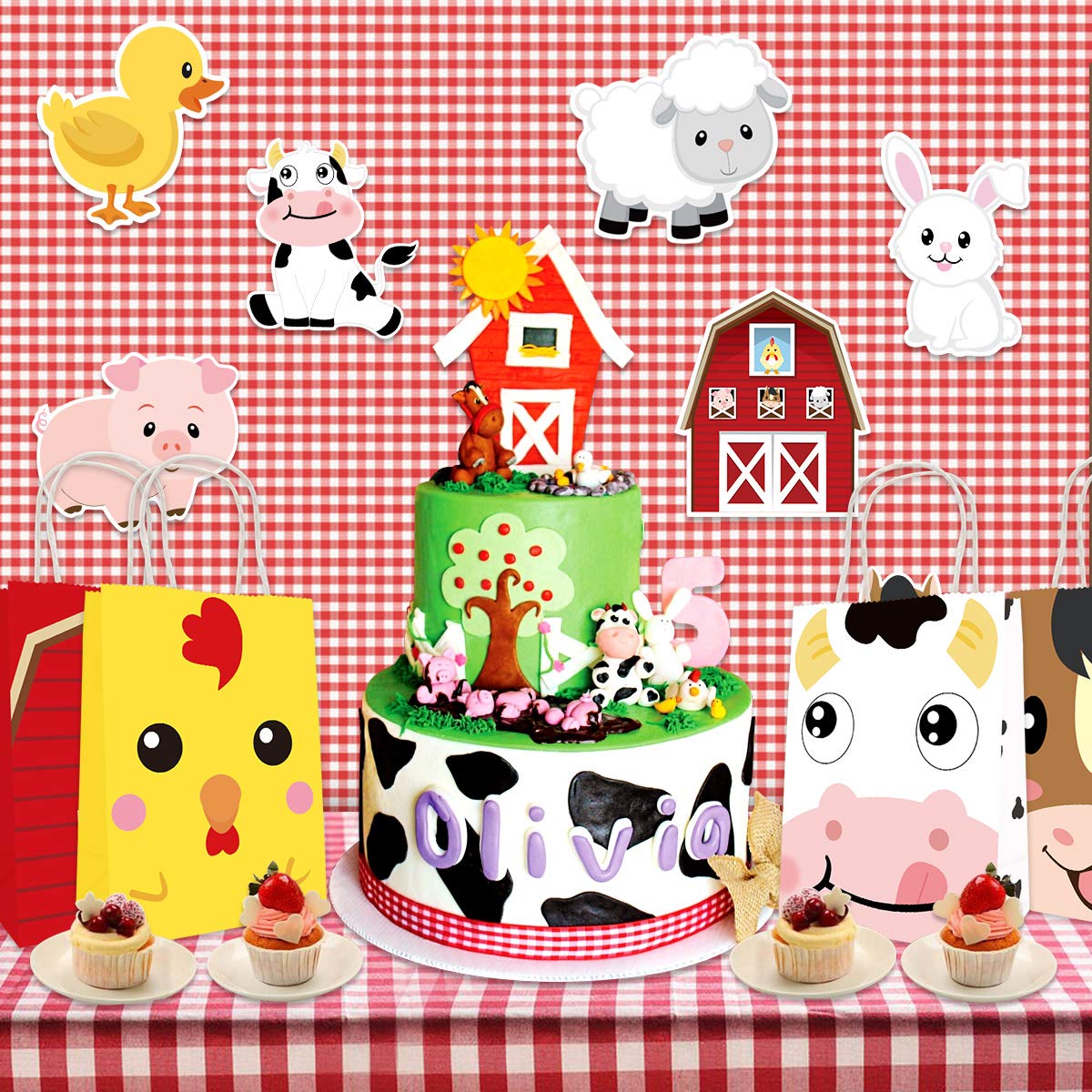 18 Pack Farm Animal Themed Party Favor Bags - Cute Barnyard Animal Goodie Bags for Birthday Parties, Baby Showers & Classroom Treats - Perfect for Farm-Themed Decorations & Gift Giving