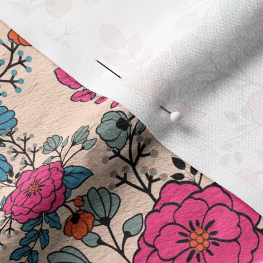 Bright Rose Floral Pink Orange Bird Print Minky Fabric by Spoonflower - Fat Quarter for Sewing Baby Blankets, Quilt Backing & Plush Projects - Soft & Cozy Nursery Decor, DIY Crafting, Home Décor