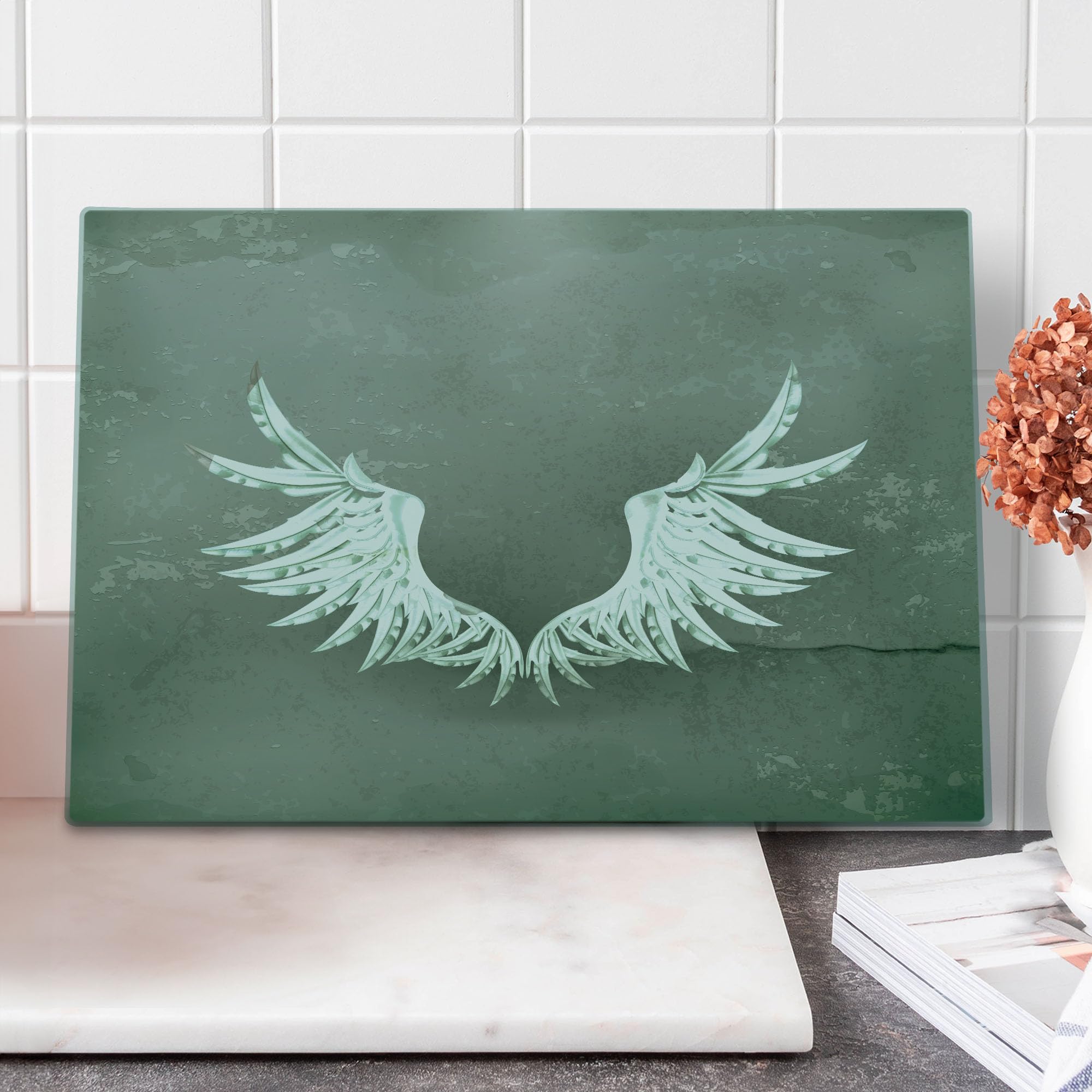 Ambesonne Vintage Grunge Cutting Board - Royal Insignia Design with Coat of Arms & Cracked Wall Pattern - Large Tempered Glass Serving Board for Kitchen & Dining - Perfect for Charcuterie, Cheese Display & Home Decor (Grey/White)