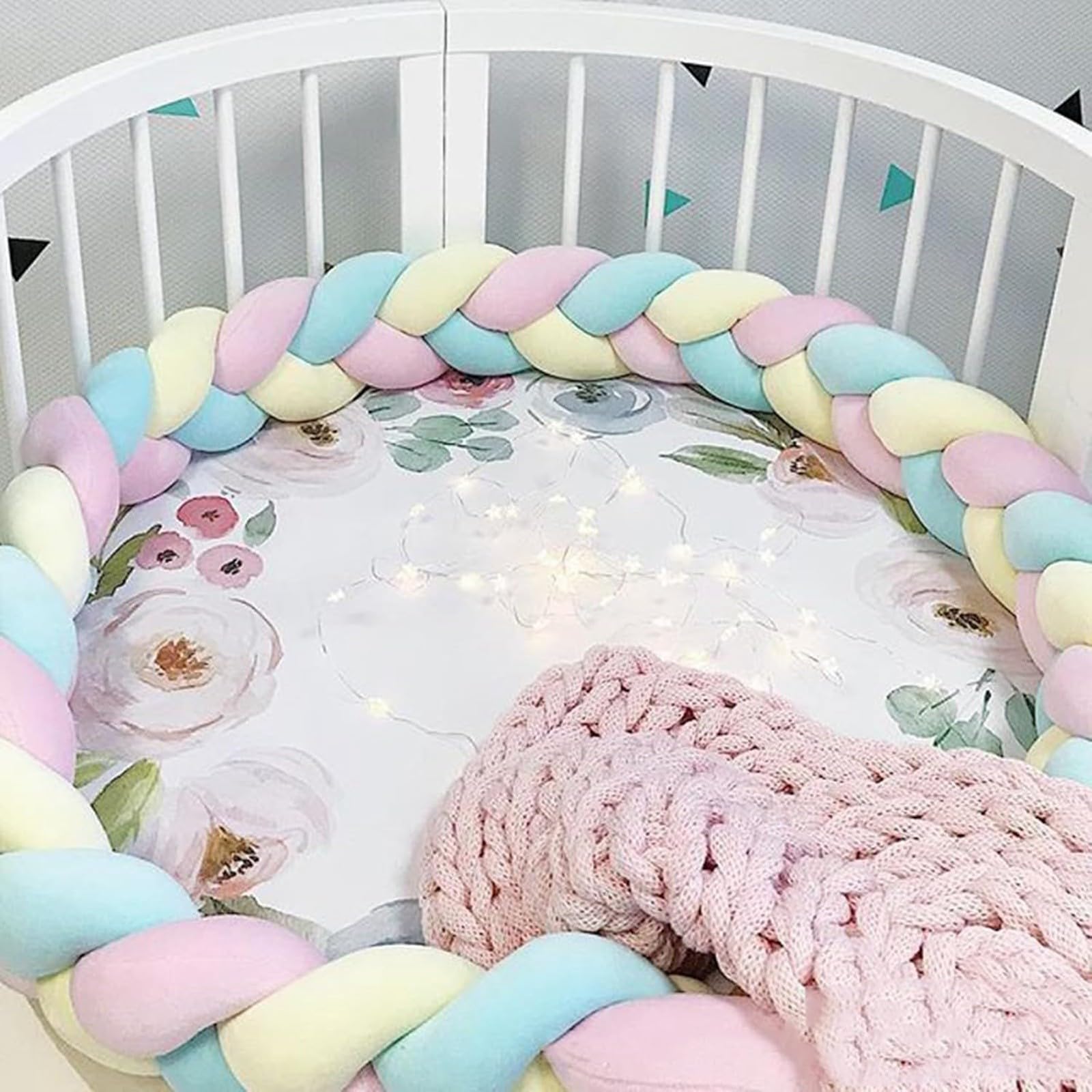 Soft Beige Baby Bedside Protector & Pillow Set - Crib Safety for Kids
