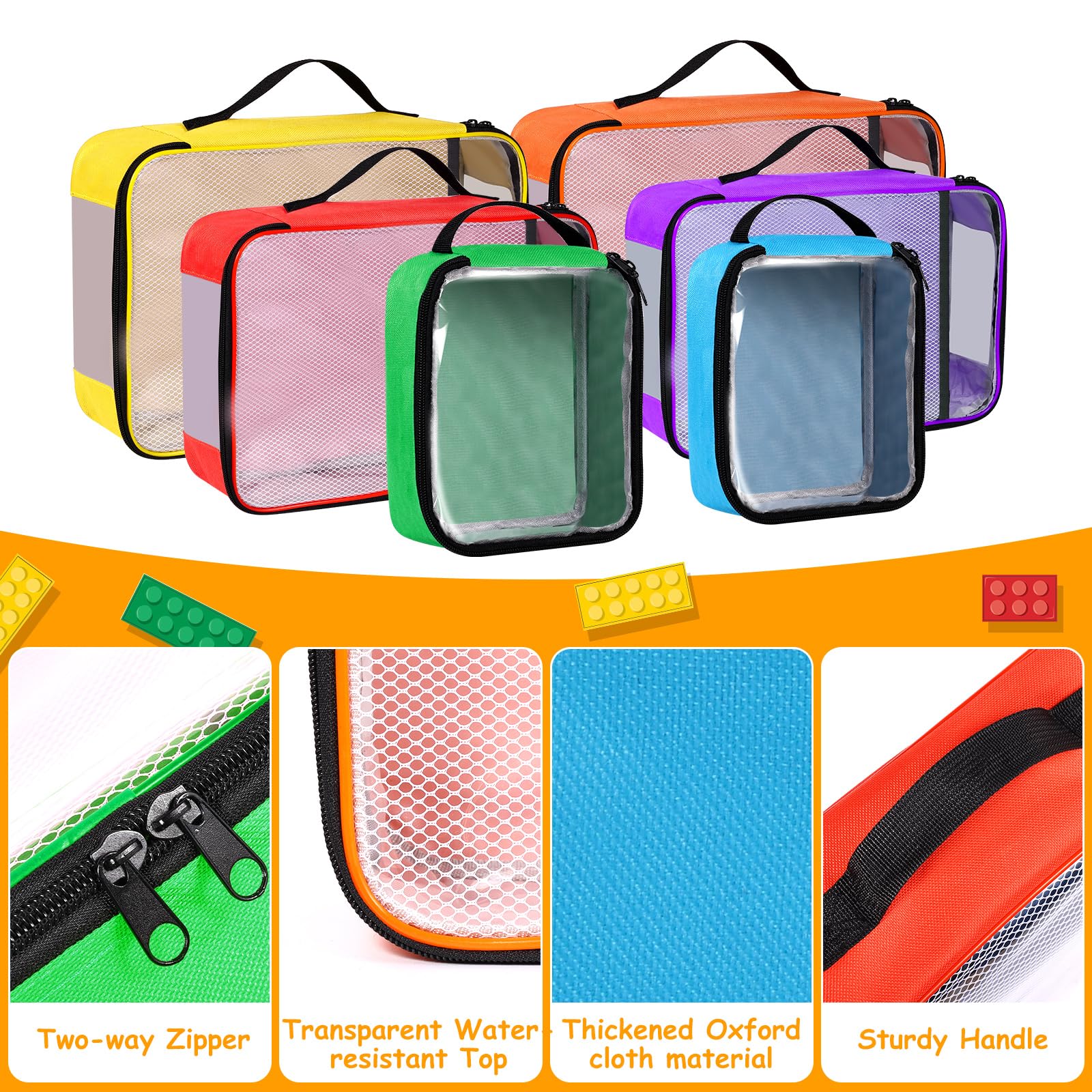 6 Pack Clear PVC Zippered Toy Storage Bags - Waterproof Organizer for Building Blocks, Books & Puzzles - Perfect for Kids' Room, Playroom & Travel Organization