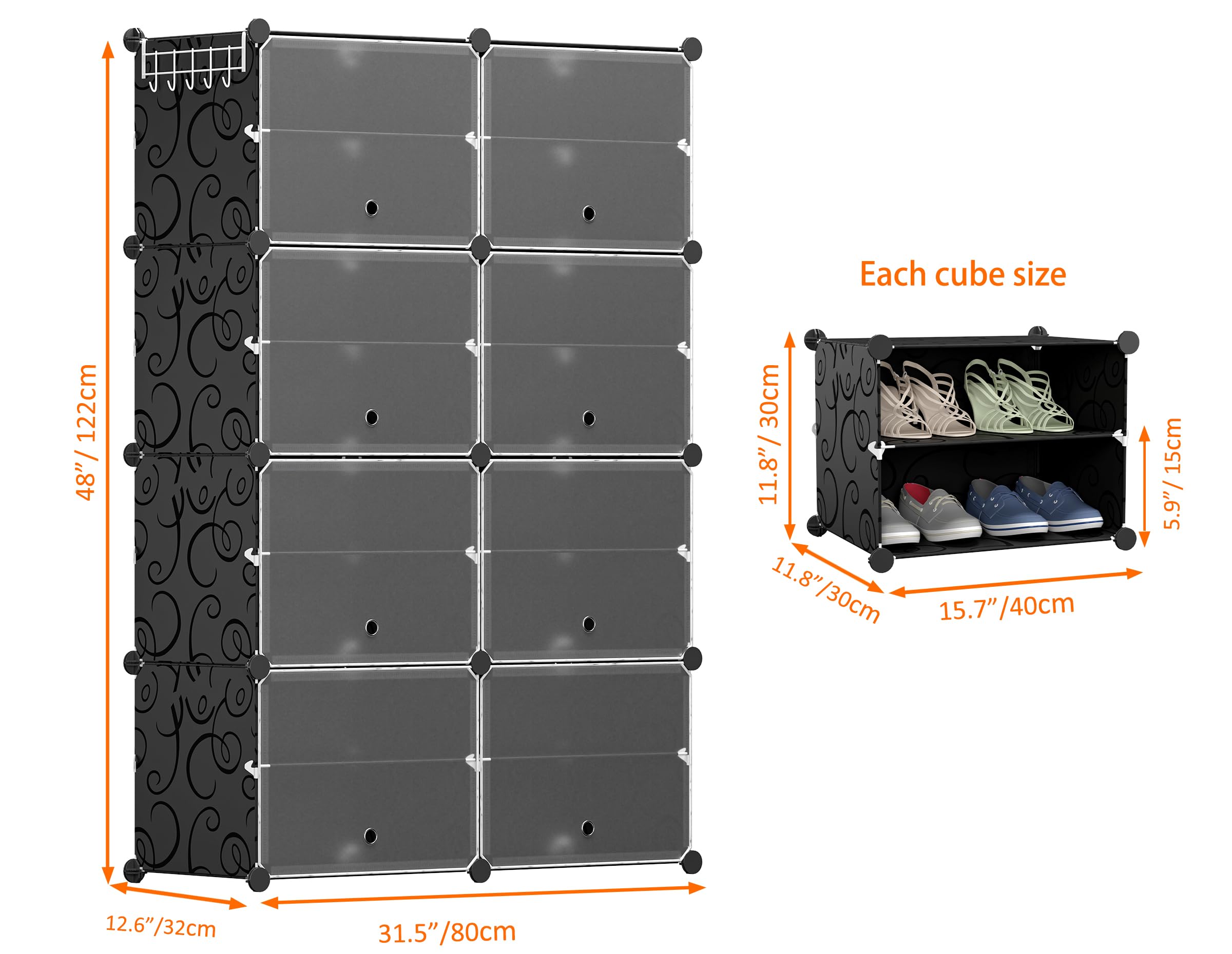 HOMIDEC 8-Tier Shoe Rack Organizer - 32 Pair Plastic Shoe Storage Cabinet for Closet, Hallway, Bedroom & Entryway - Space Saving Shoe Shelf for Home Organization (Ideal for Small Spaces & Apartment Living)