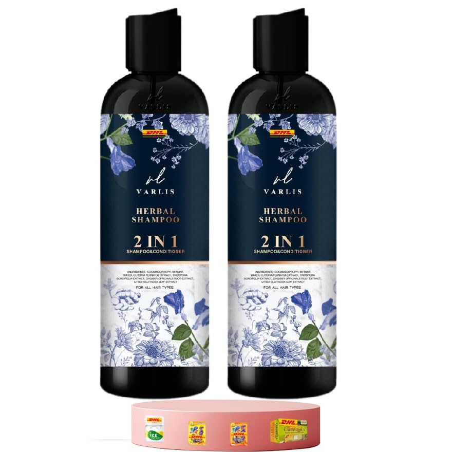**Varlis Herbal Shampoo & Conditioner 2-in-1 Set - 13.52 Fl. Oz with Butterfly Pea & Ginger for Nourished, Smooth Hair | Free Beauty Gifts Included | Perfect for Daily Hair Care & Salon-Quality Results at Home**