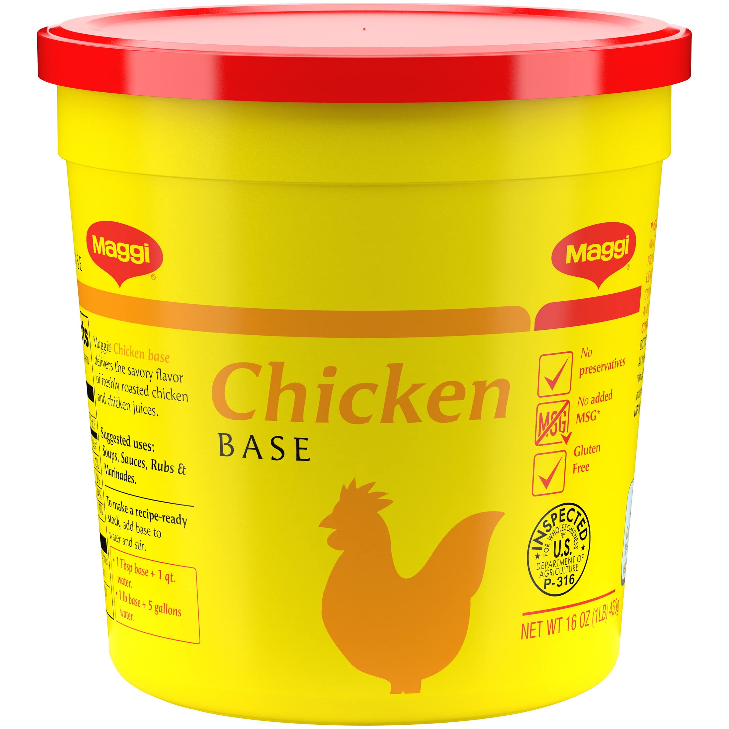 Maggi Chicken Base - Gluten Free, No MSG, 1 lb Bulk Tub (Pack of 6) | Premium Bouillon & Stock for Soups, Stews & Cooking | Restaurant & Home Kitchen Essential