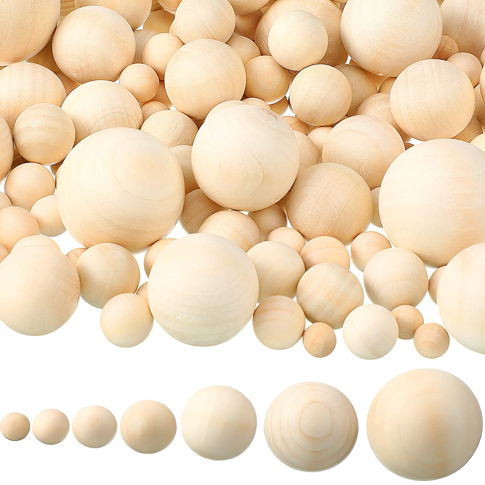 250-Piece Unfinished Wooden Balls Assortment - 7 Sizes Small Round Wooden Spheres for DIY Crafts, Jewelry Making, Home Decor & Art Projects - Perfect for Christmas Ornaments, Beadwork & Creative Handmade Gifts