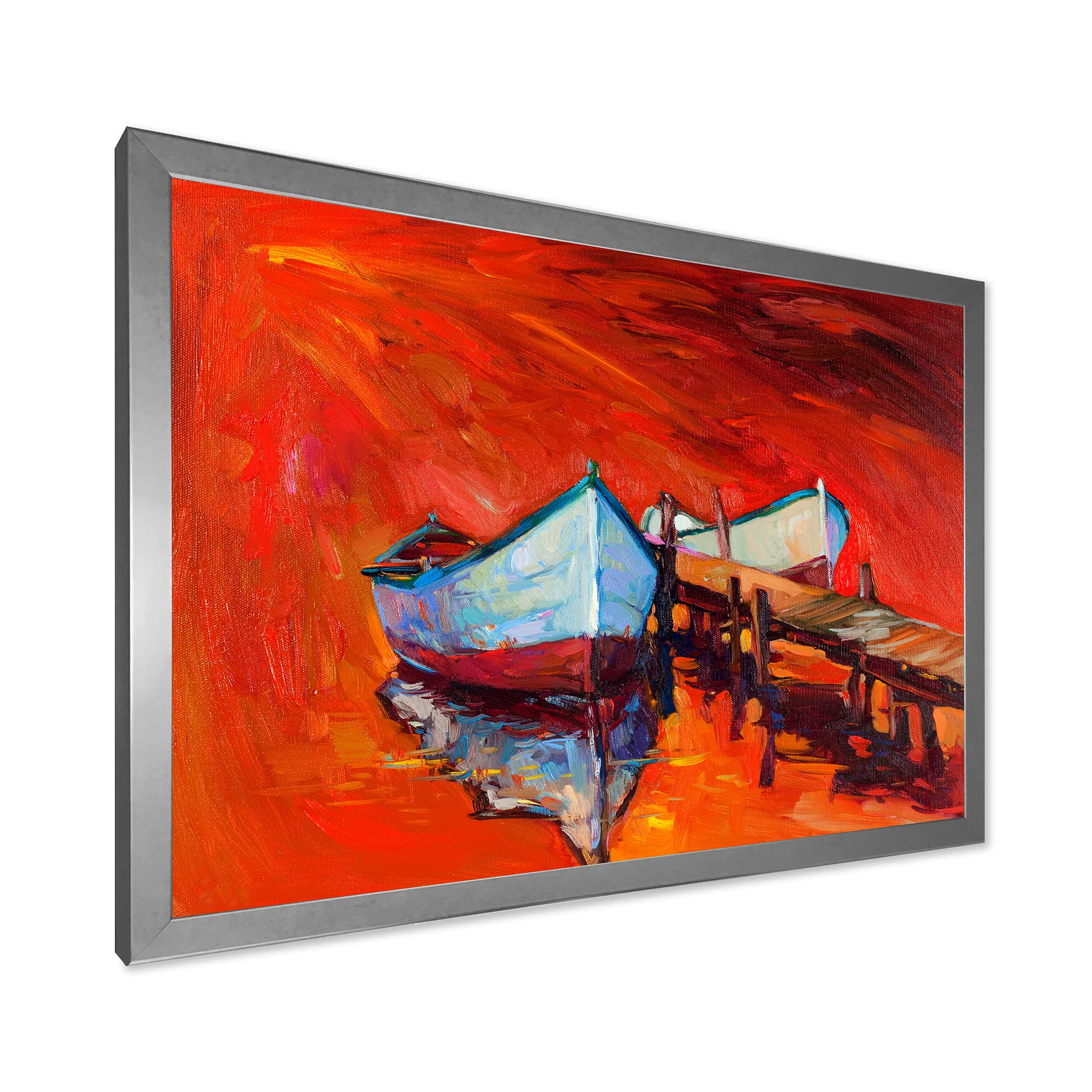 DesignQ Boats Resting On The Water Near Coastal Town IV - Nautical & Coastal Framed Wall Art Print for Beach House Decor, Ocean Themed Living Room, or Seaside Bedroom