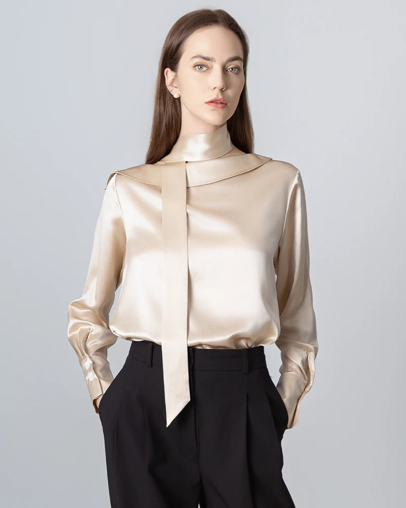 Elegant Silk Tie Neck Blouse for Women - Stylish Office & Party Wear - Perfect for Business Meetings, Weddings & Special Occasions