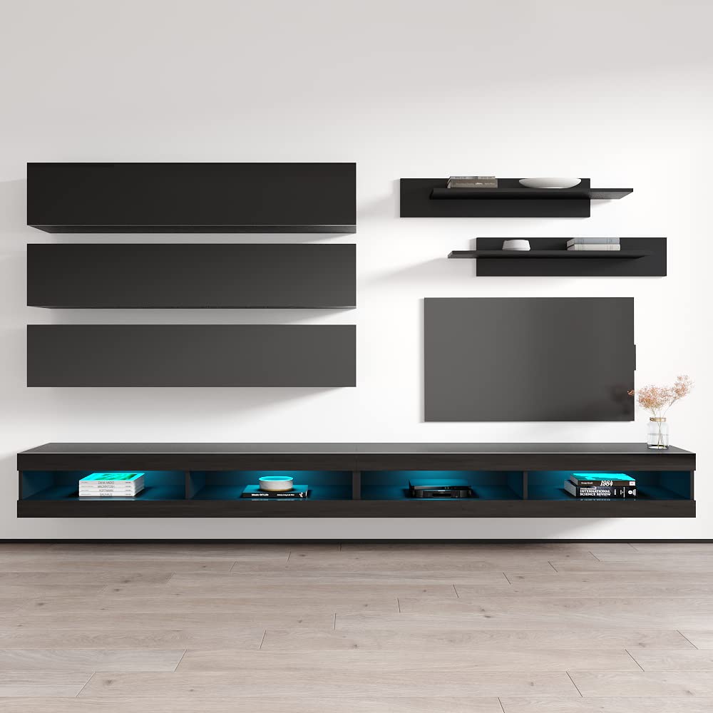 Modern Floating TV Stand with Storage & LED Lights - Wall-Mounted Entertainment Center for Bedroom & Living Room - 34