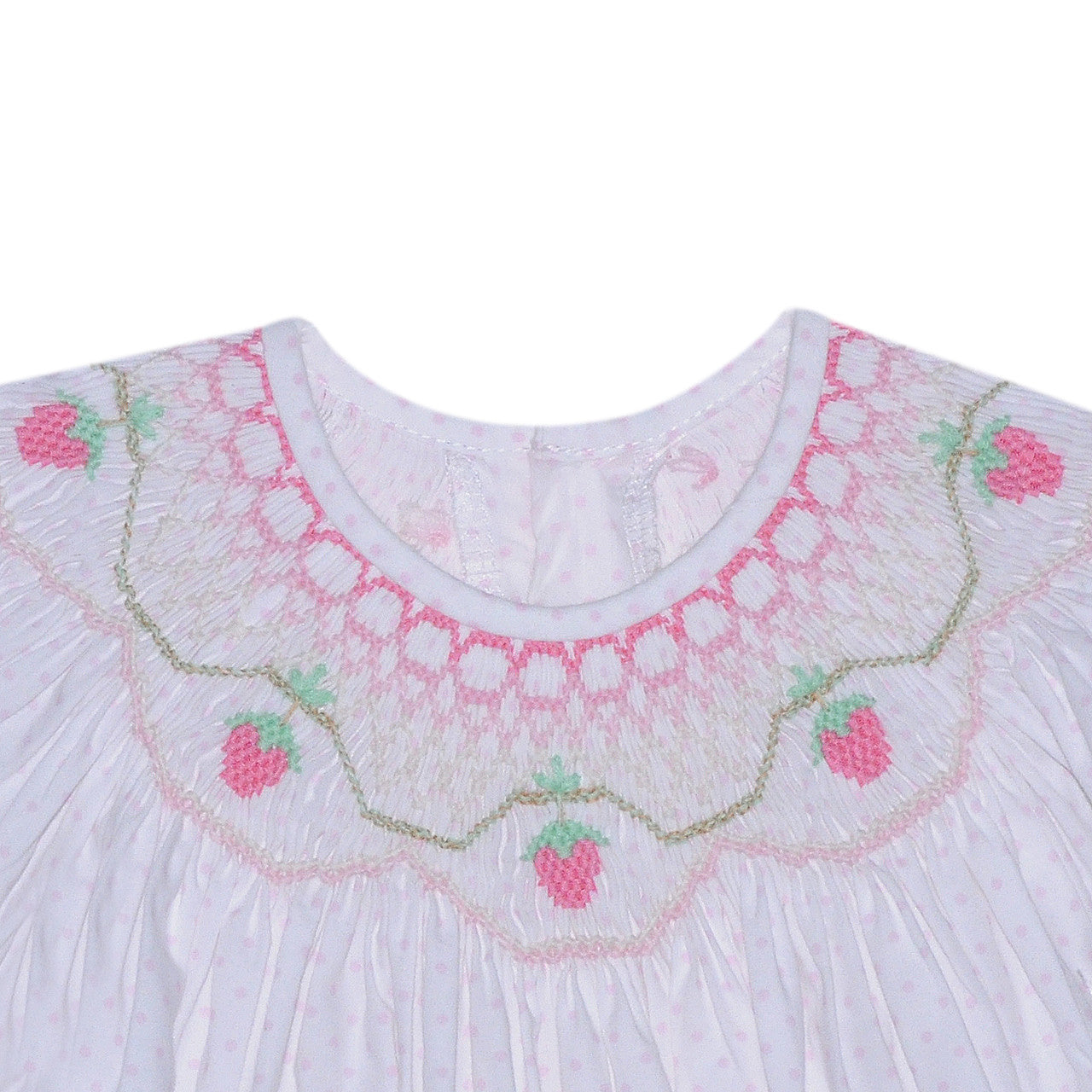 Savannah Angel Bishop Smocked Strawberry Dress for Girls - Elegant Floral Embroidery & Ruffled Sleeves - Perfect for Easter, Birthday Parties & Special Occasions