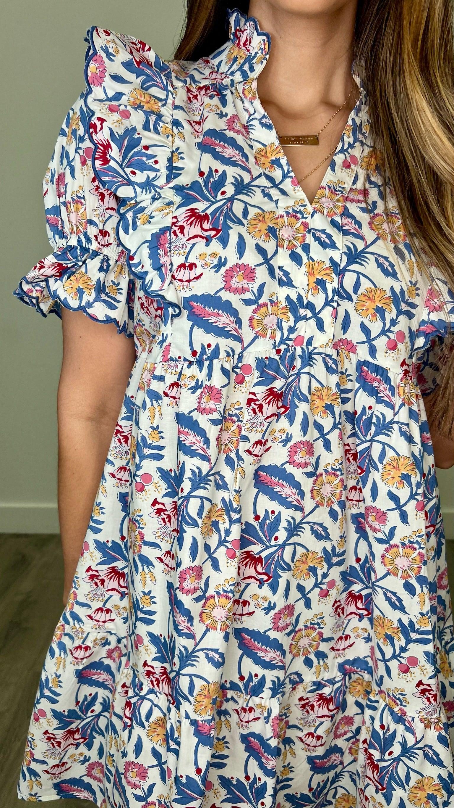 Reilly Off White Floral Print Dress - Women's Summer Flowy Boho Maxi Dress for Beach Vacation, Garden Party & Date Night