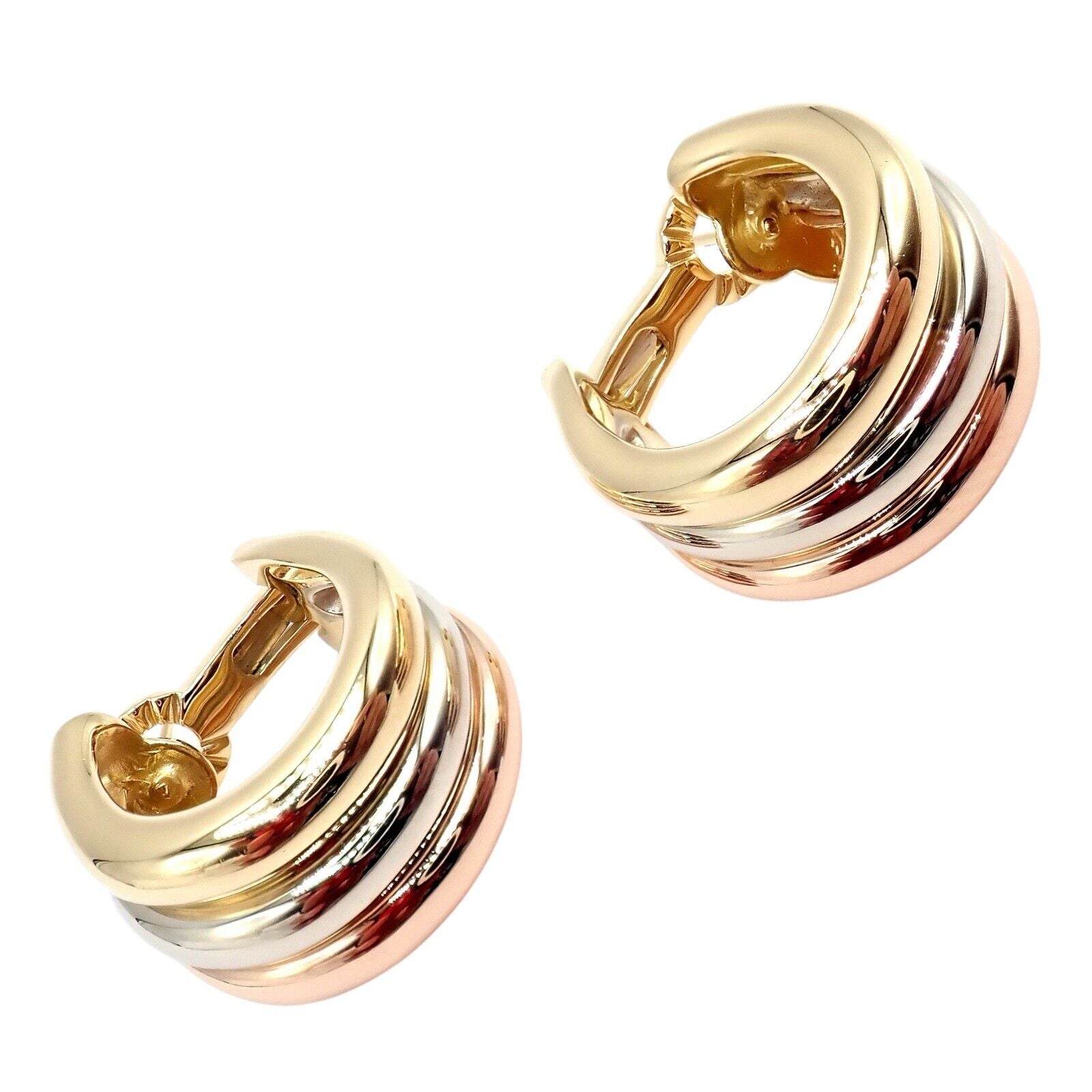 Authentic Cartier 18k Tri-Color Gold Large Trinity Huggie Hoop Earrings - Luxury Jewelry for Women, Perfect for Parties, Weddings & Special Occasions