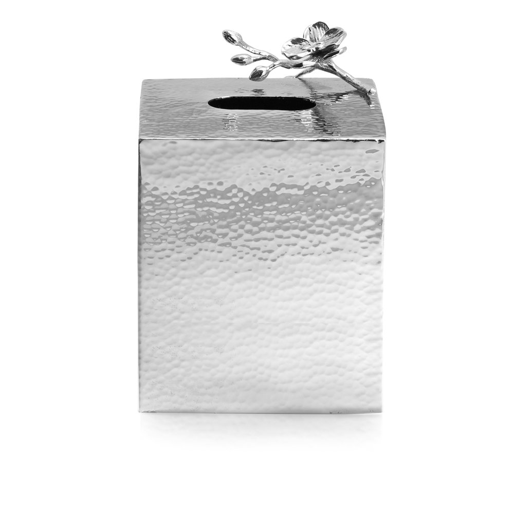 Elegant White Orchid Tissue Box Cover - Decorative Home & Office Tissue Holder for Living Room, Bedroom, or Bathroom