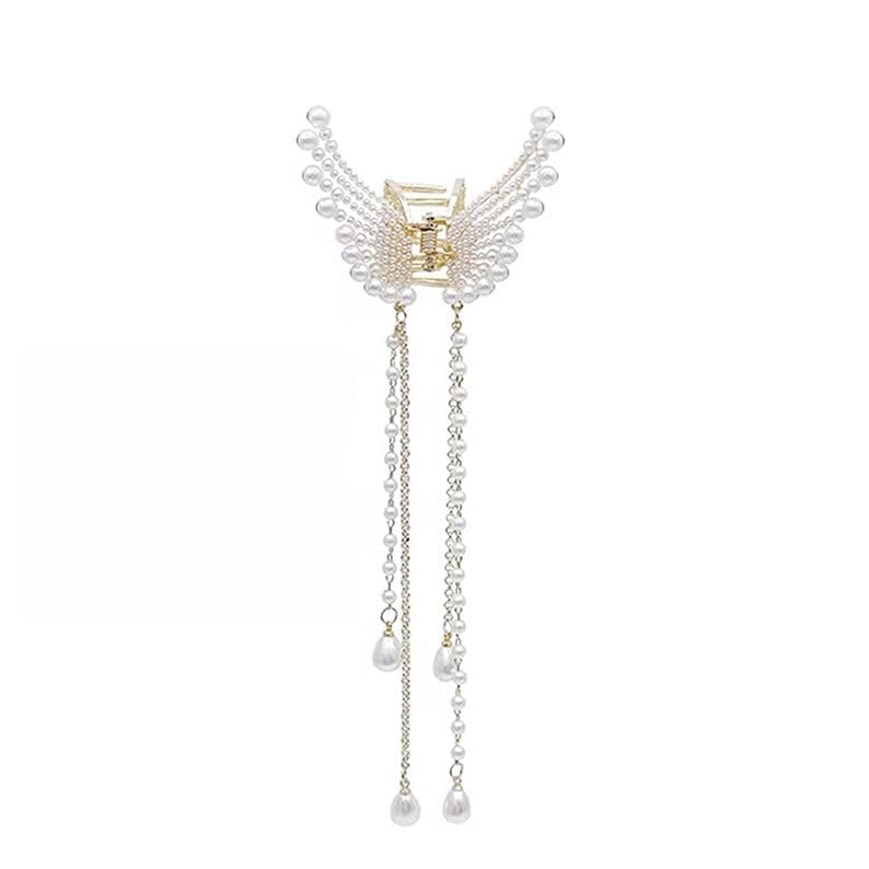 1PC 3D Butterfly Wing Hair Clip with Pearl Tassel - Elegant Hair Claw for Women & Girls, Perfect Hair Accessory Gift for Parties, Weddings & Daily Styling