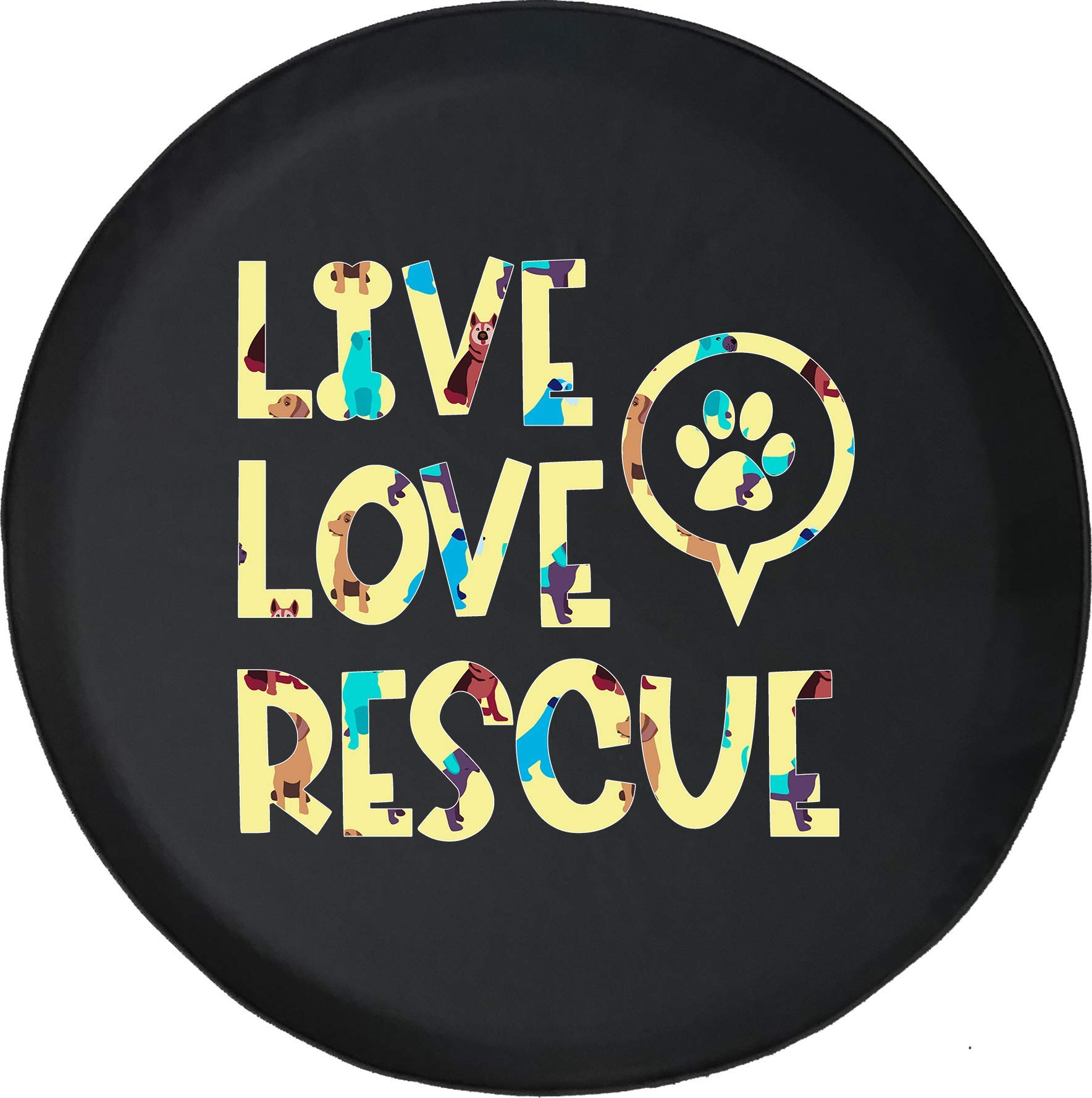 Black Tire Cover for Cars & SUVs - Live Love Rescue Dog Puppy Design, Fits 31 Inch Tires - Perfect for Animal Lovers & Pet Adoption Supporters