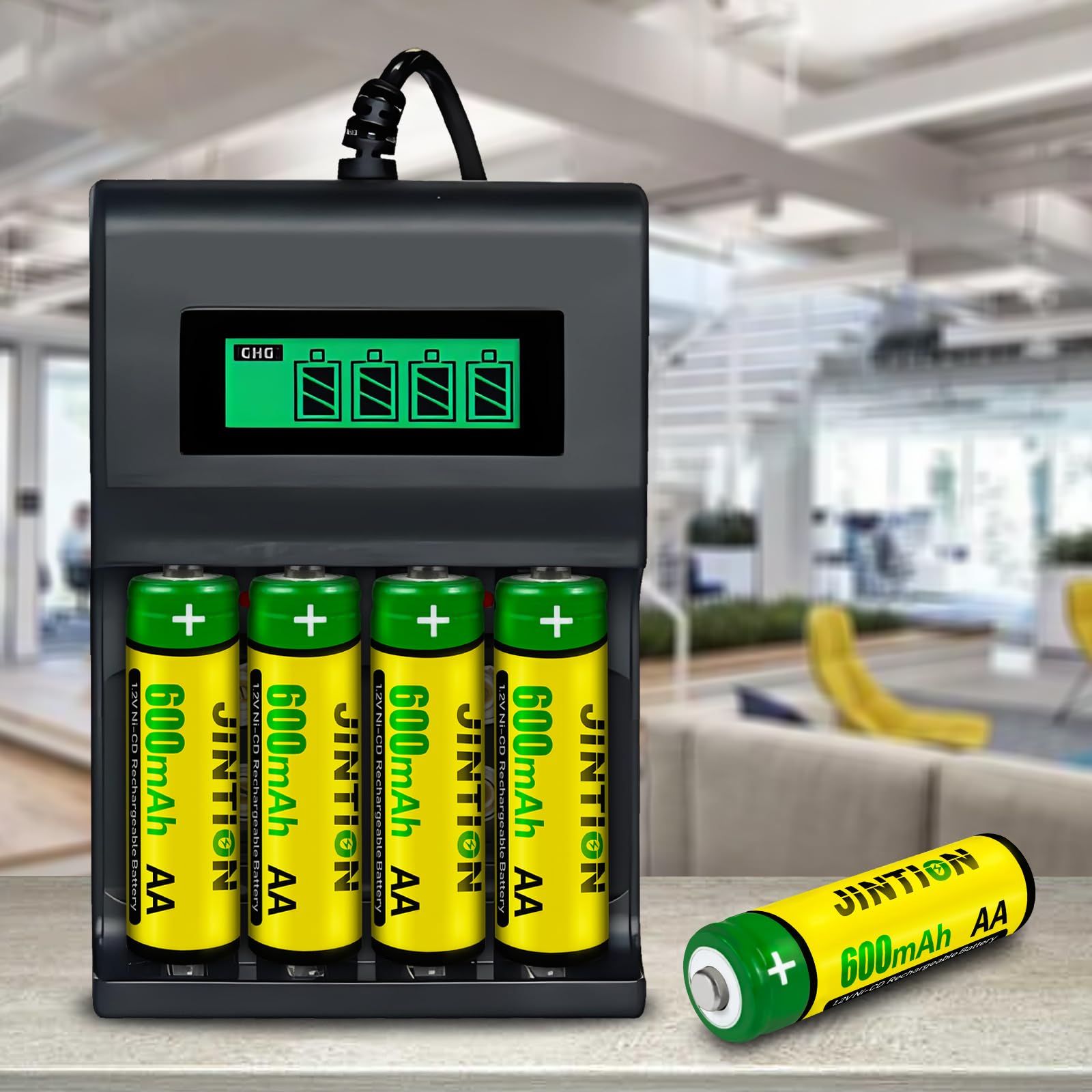JINTION AA Rechargeable Batteries 12-Pack - 600mAh High Capacity Ni-CD Double A Batteries 1.2V Pre-Charged - Perfect for Outdoor Solar Lights, String Lights, Remote Controls & Electronic Devices