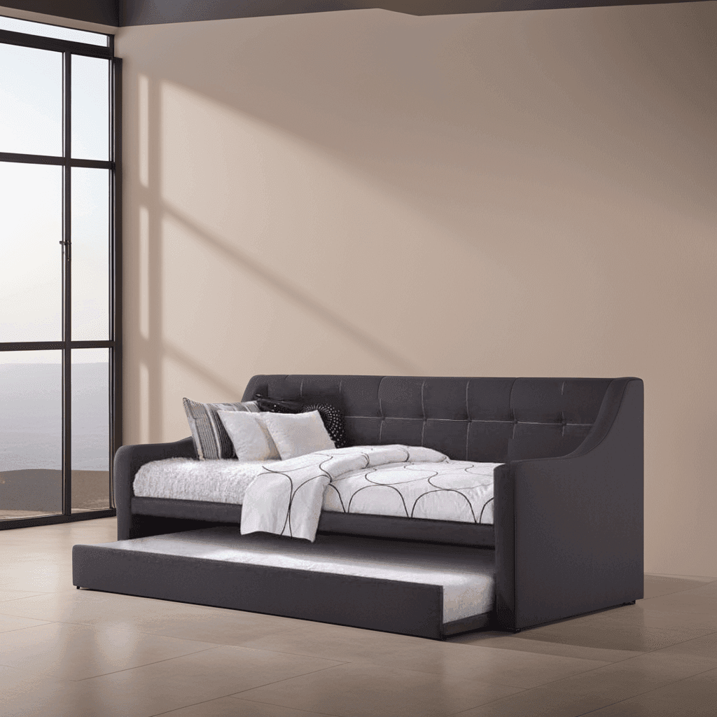 **Merryle 3-in-1 Dark Grey Fabric Daybed with Pull-Out Bed Frame – Water Repellent & Space-Saving – Perfect for Guest Rooms, Small Apartments & Home Offices**
