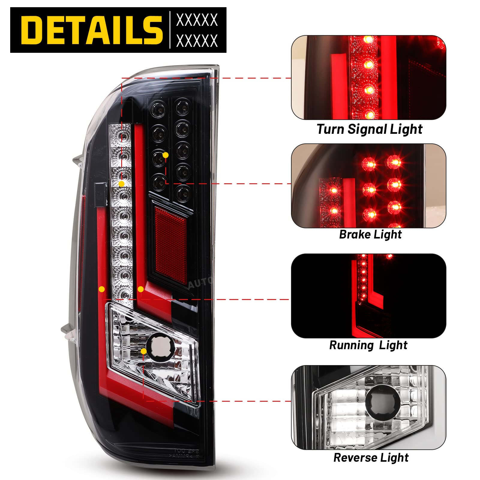 2014-2021 Toyota Tundra LED Tail Lights Assembly - Black Housing/Clear Lens with Red DRL Light (1 Pair) | Direct Replacement for Improved Visibility & Style | Perfect for Night Driving & Off-Road Adventures