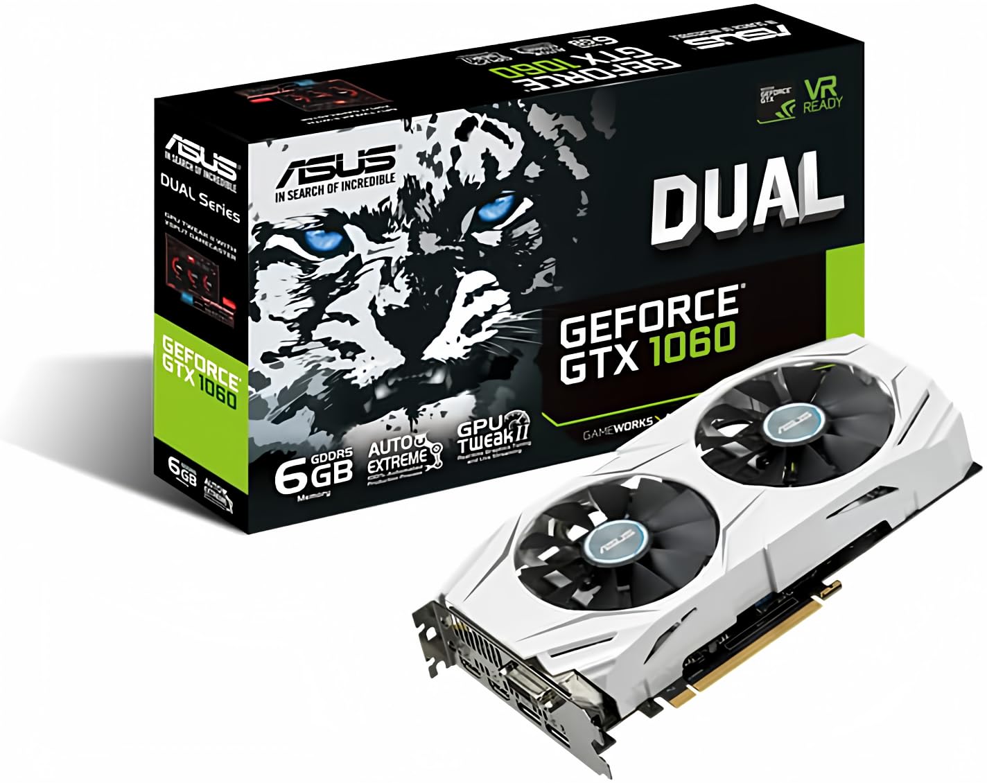 ASUS GeForce GTX 1060 6GB GDDR5 Dual-Fan OC Edition Graphics Card | VR Ready, Dual HDMI, DisplayPort 1.4 | Gaming PC Build, eSports & 4K Video Editing (Renewed) - DUAL-GTX1060-O6G