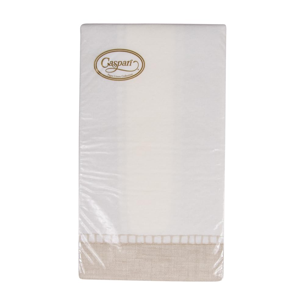 Premium Caspari Linen Border Paper Guest Towels - Natural Color, 48 Count (4 Packs of 12) - Perfect for Weddings, Parties & Upscale Events