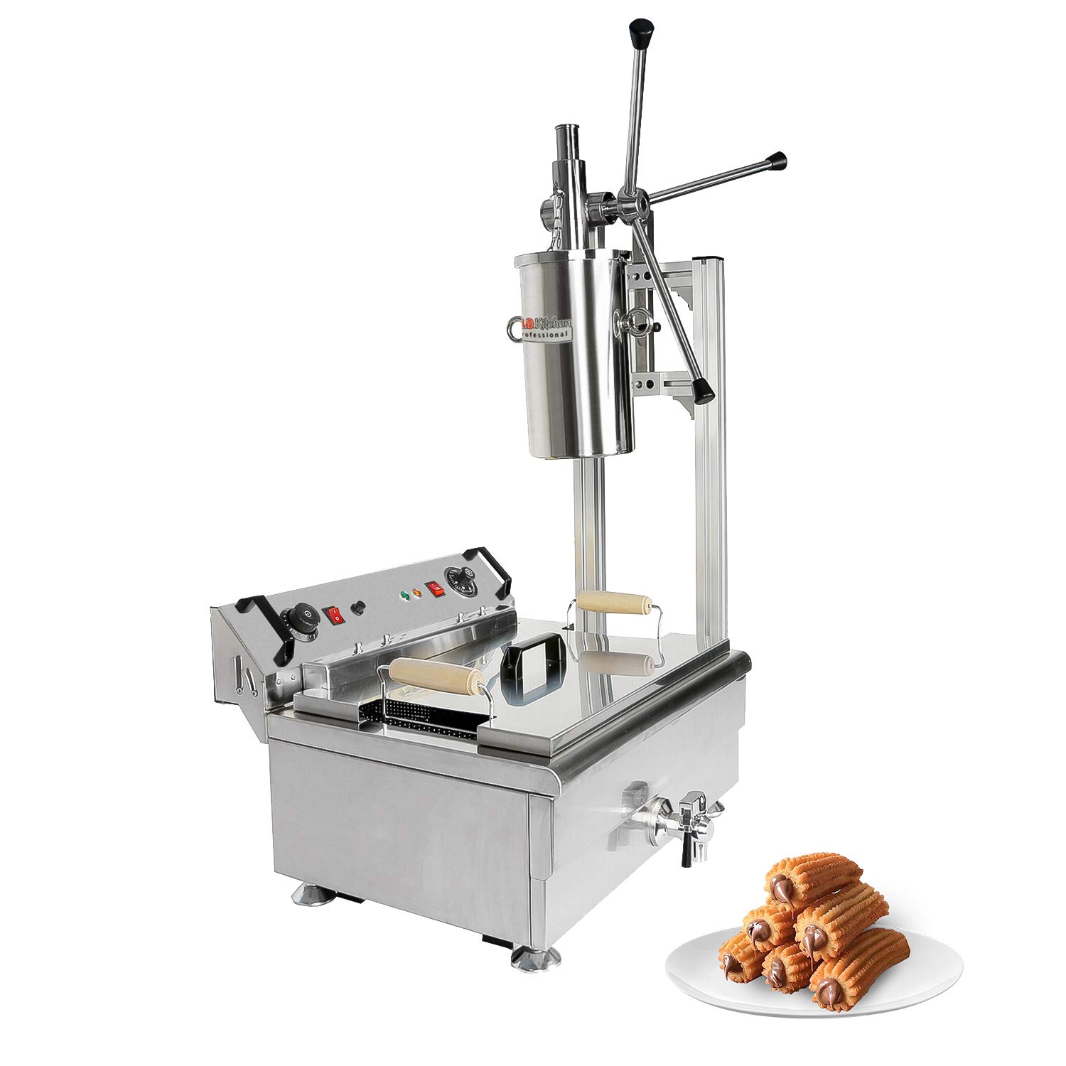 ALDKitchen 3-Hole Churro Maker Machine with L-Shape Stand | Manual Churro Press & Cutter | Stainless Steel Churro Maker Kit (Includes 30L Fryer) | Perfect for Home Baking, Party Snacks & Street Food Business