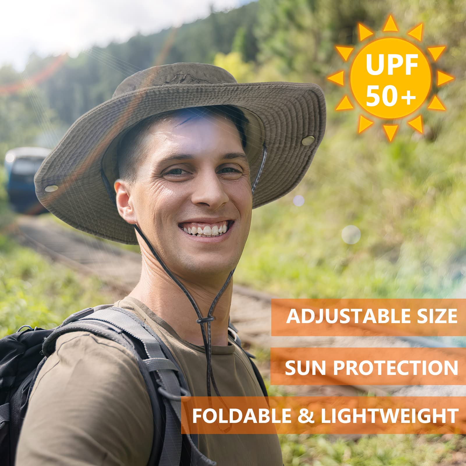 UPF 50+ Sun Hat for Men & Women - Wide Brim Bucket Fishing Hat with Neck Flap, Safari Boonie Hat for Outdoor Activities, Beach, Hiking & Travel