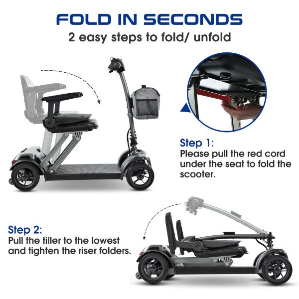 Metro Mobility Air Traveller Folding 4 Wheel Lightweight Electric Scooter for Seniors & Adults - Perfect for Travel, Shopping & Outdoor Adventures