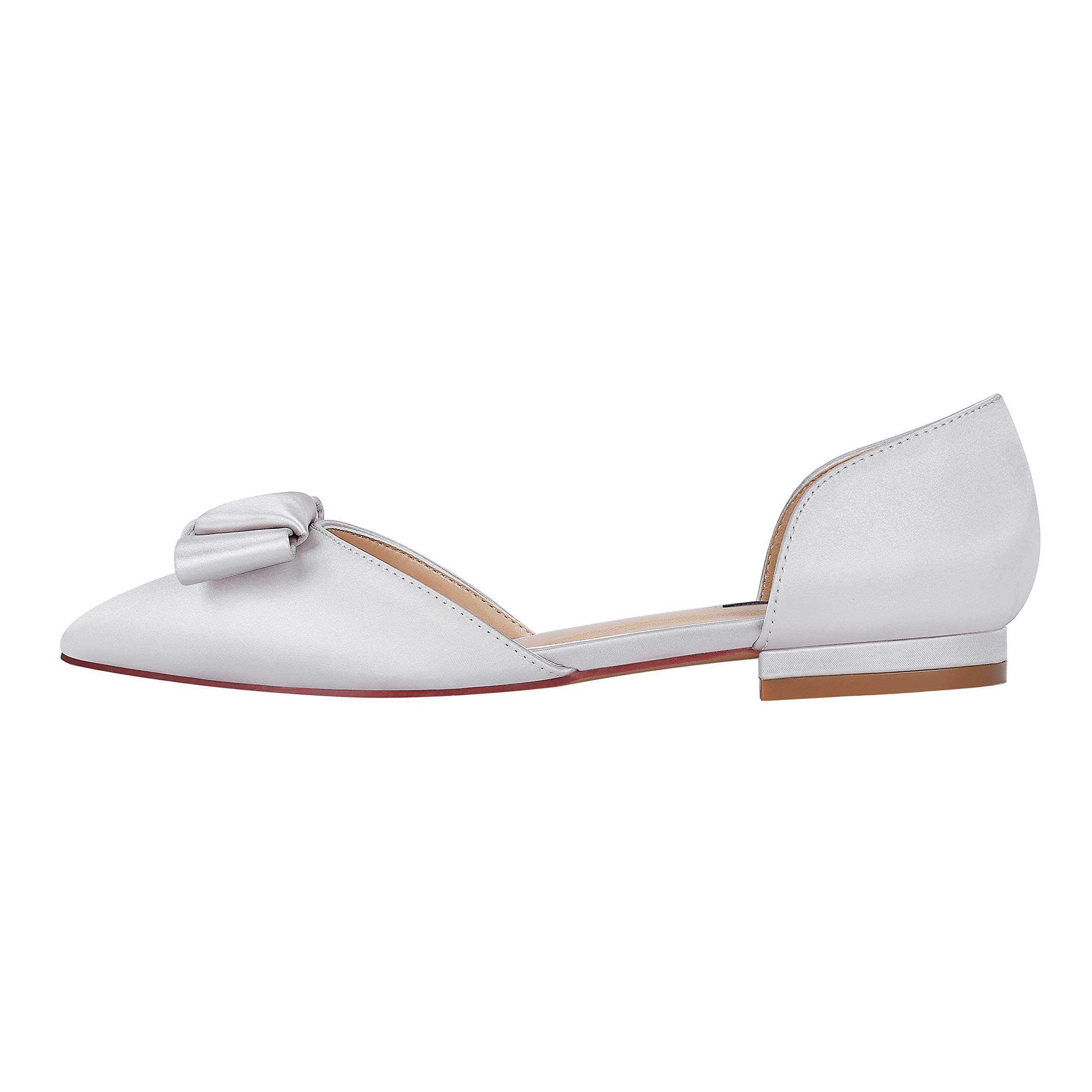 ERIJUNOR Women's Comfortable Low Heel Wedding Shoes - Elegant Bow Knot D'Orsay Pointy Toe Flats for Brides, Bridesmaids & Formal Occasions