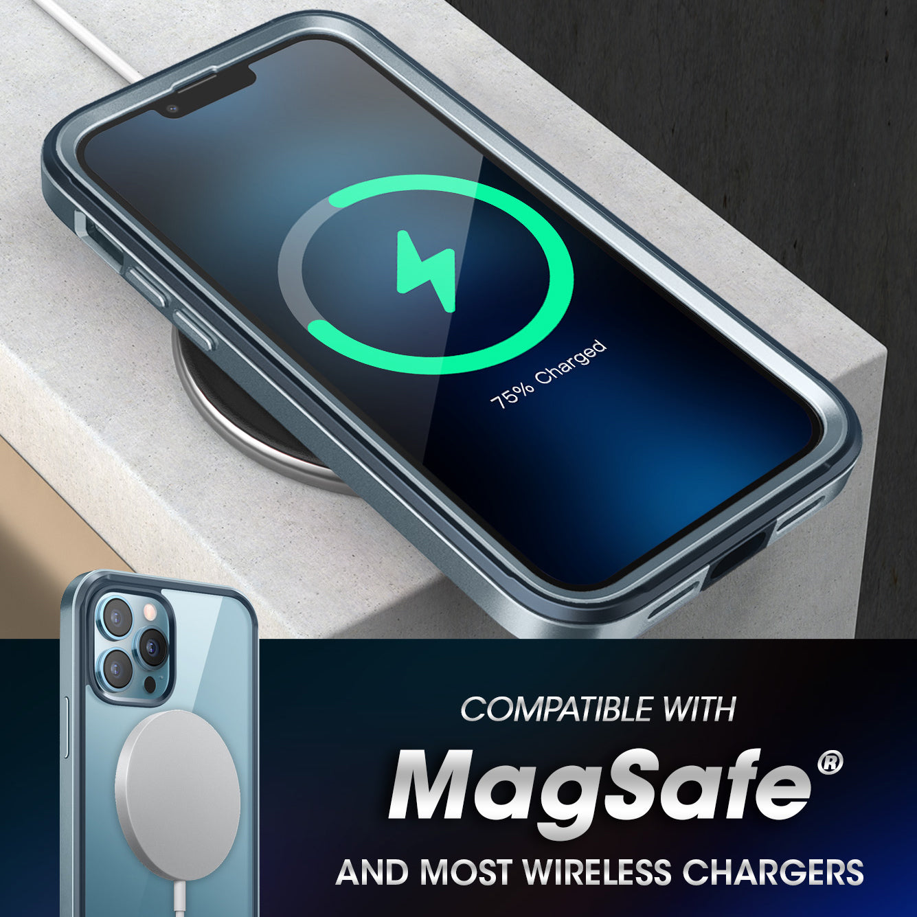 iPhone 13 Pro Max 6.7 inch Unicorn Beetle Edge Case with Built-in Screen Protector - Shockproof & Scratch Resistant Clear Blue Protective Cover - Perfect for Outdoor Activities, Travel & Daily Use