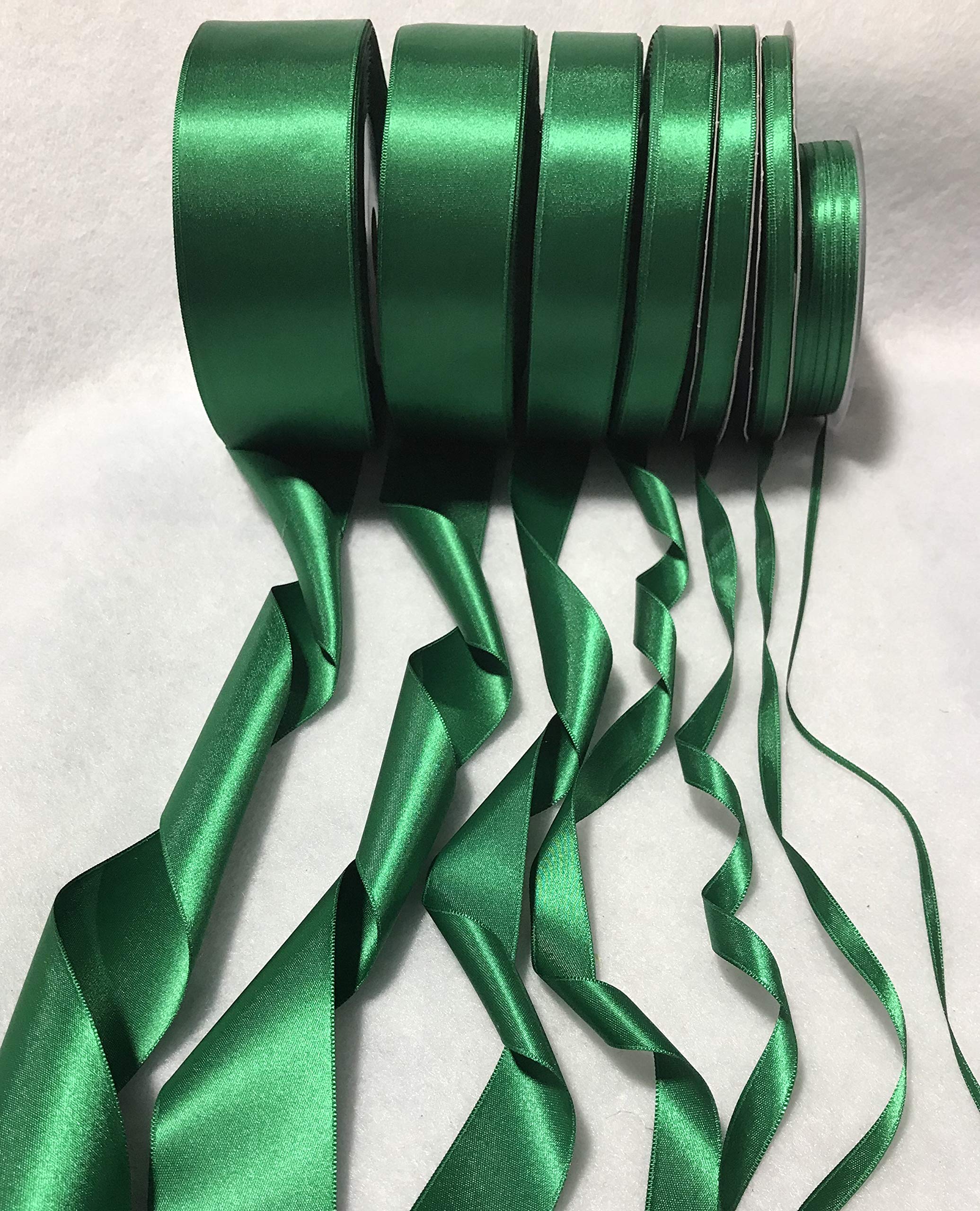 Emerald Green Double Sided Satin Ribbon 3 Yards - 7 Width Options - Premium French Made Ribbon for Gift Wrapping, Wedding Decor, Hair Bows & Craft Projects