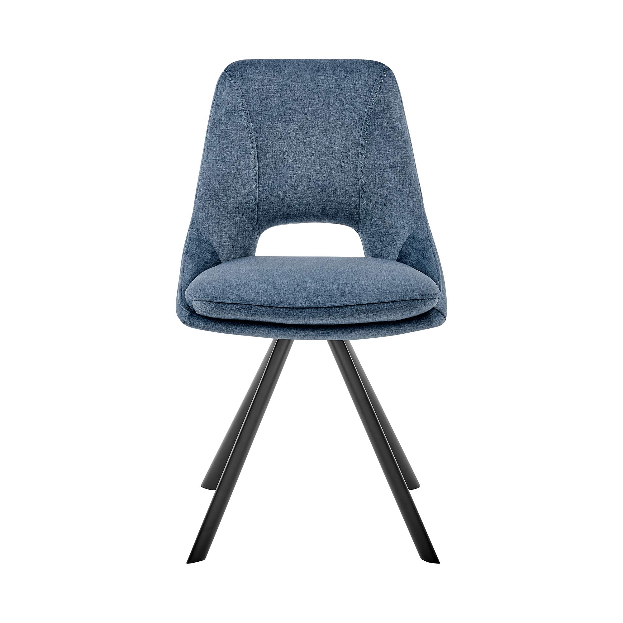 Armen Living Lexi Dining Room Accent Chairs - Set of 2 Blue Velvet Upholstered Chairs with Black Wooden Legs | Elegant Home Decor for Dining Room, Living Room & Office