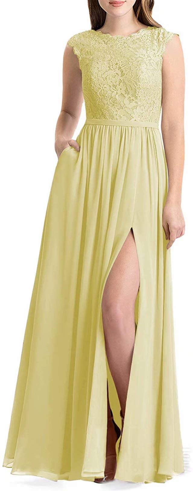 Elegant Lace Bridesmaid Dresses for Wedding Party - Long Chiffon Formal Gowns for Juniors | Perfect for Wedding Guest, Prom, and Special Occasions