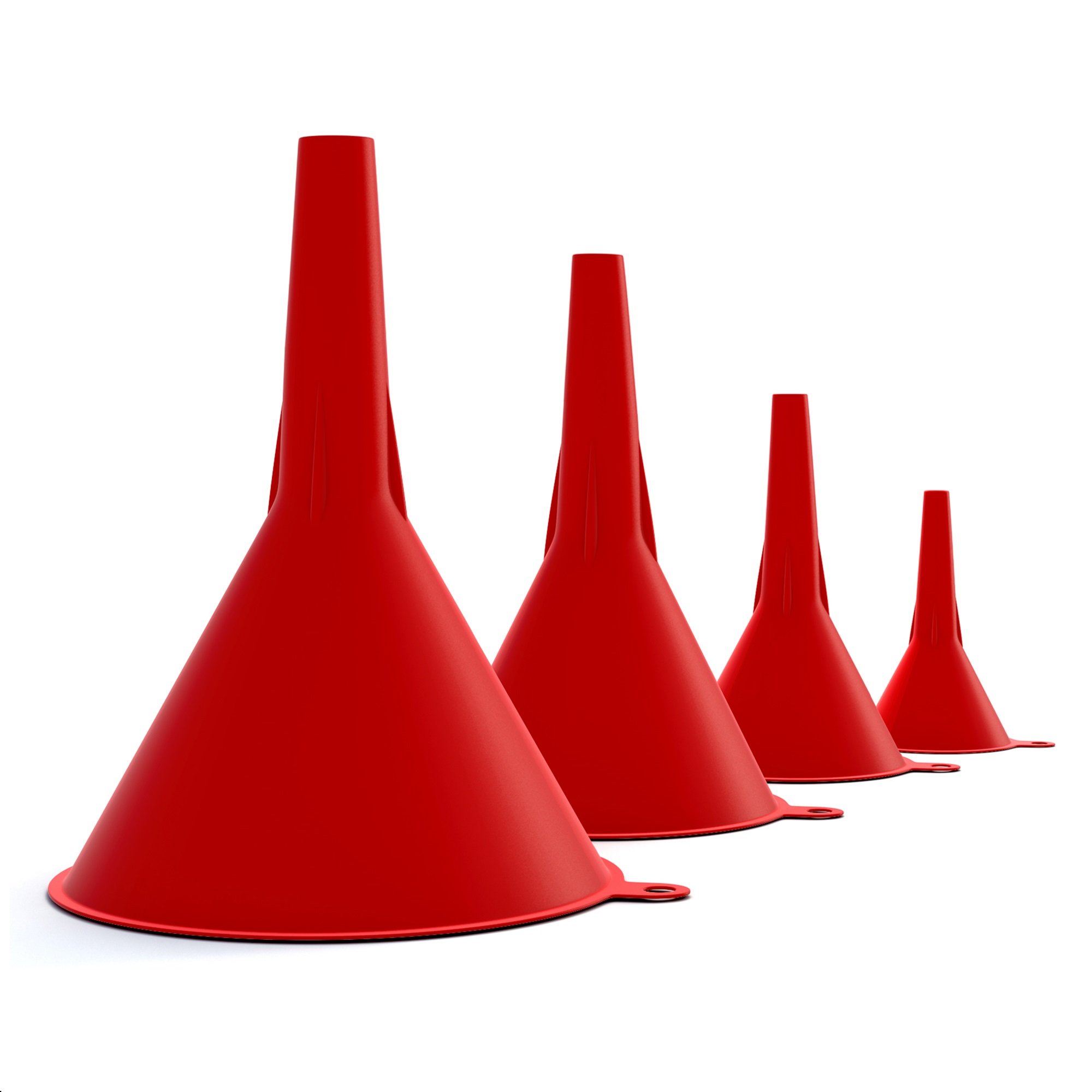 mAuto Plastic Funnel Set - 5-Piece Assorted Sizes for Cars, Kitchen & DIY Projects | Durable Red Funnels for Oil, Fluids & Household Use