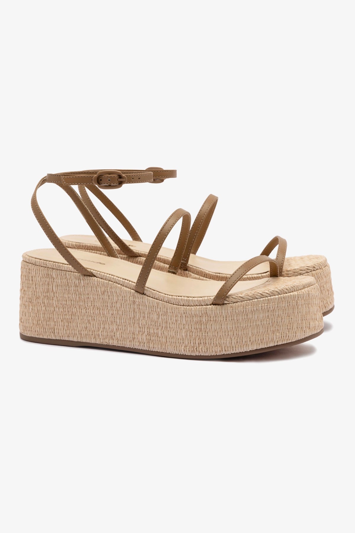 Gio Flatform Sandals - Natural Raffia with Hazelnut Trim | Comfortable Summer Wedge Sandals for Women | Perfect for Beach, Vacation & Casual Outings