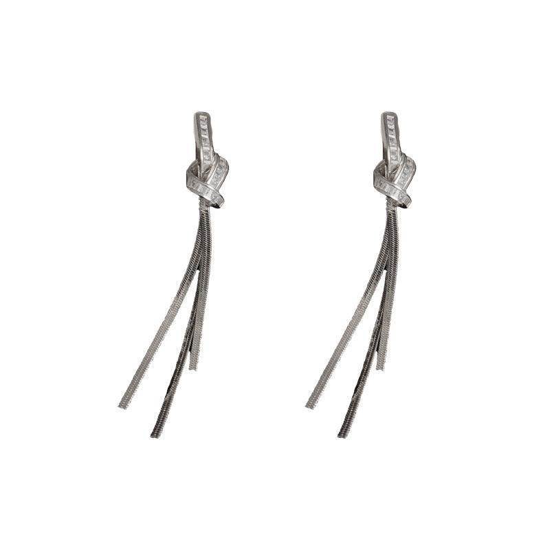 Luxury Zircon Knot Fringe Earrings for Women - Elegant Long Dangle Earrings for Party, Wedding & Evening Wear - 800256901146