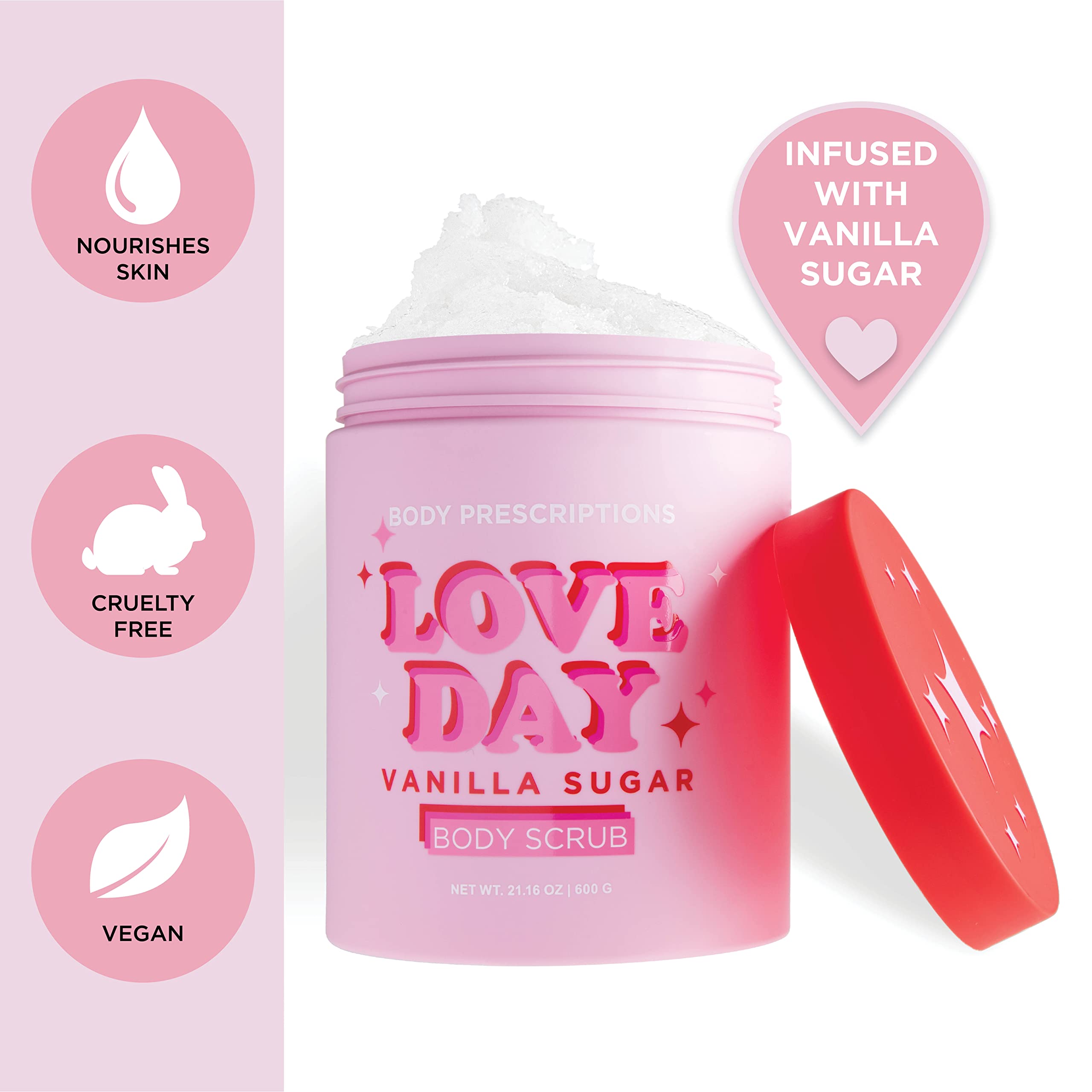 Body Prescriptions Exfoliating Body Scrub - Vanilla Sugar Body Cleanser for Nourished & Ultra-Smooth Skin | Love Day Scent | Perfect for Pre-Shave, Post-Workout & Spa Day Skincare Routine