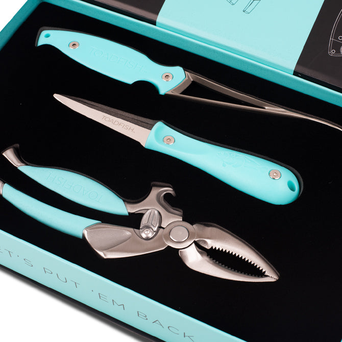 Toadfish Outfitters Premium 3-Piece Coastal Kitchen Tool Set - Oyster Shucker, Crab Cracker & Shrimp Deveiner - Perfect for Seafood Lovers, Beach Houses & Outdoor Cooking