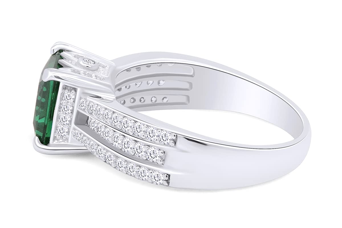 14K Gold Plated 925 Sterling Silver Simulated Emerald & Diamond Cluster Engagement Ring for Women - Perfect for Proposals, Anniversaries & Special Occasions