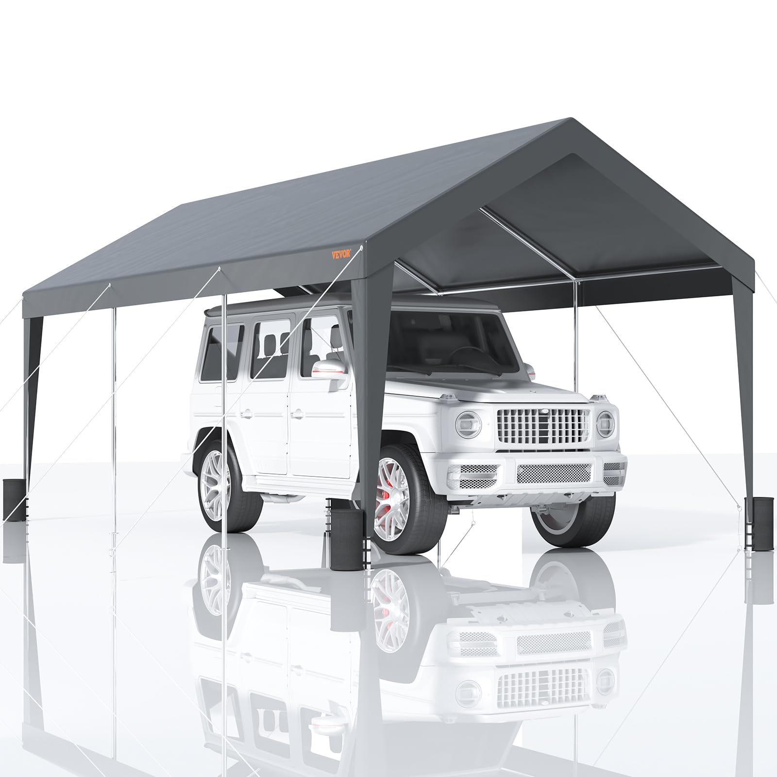 VEVOR 10x20ft Heavy Duty Carport Canopy - UV Resistant Waterproof Shelter for Cars, SUVs, Trucks & Boats | Reinforced Frame with 8 Poles & 4 Weight Bags | Perfect for Outdoor Parking, Parties & Events