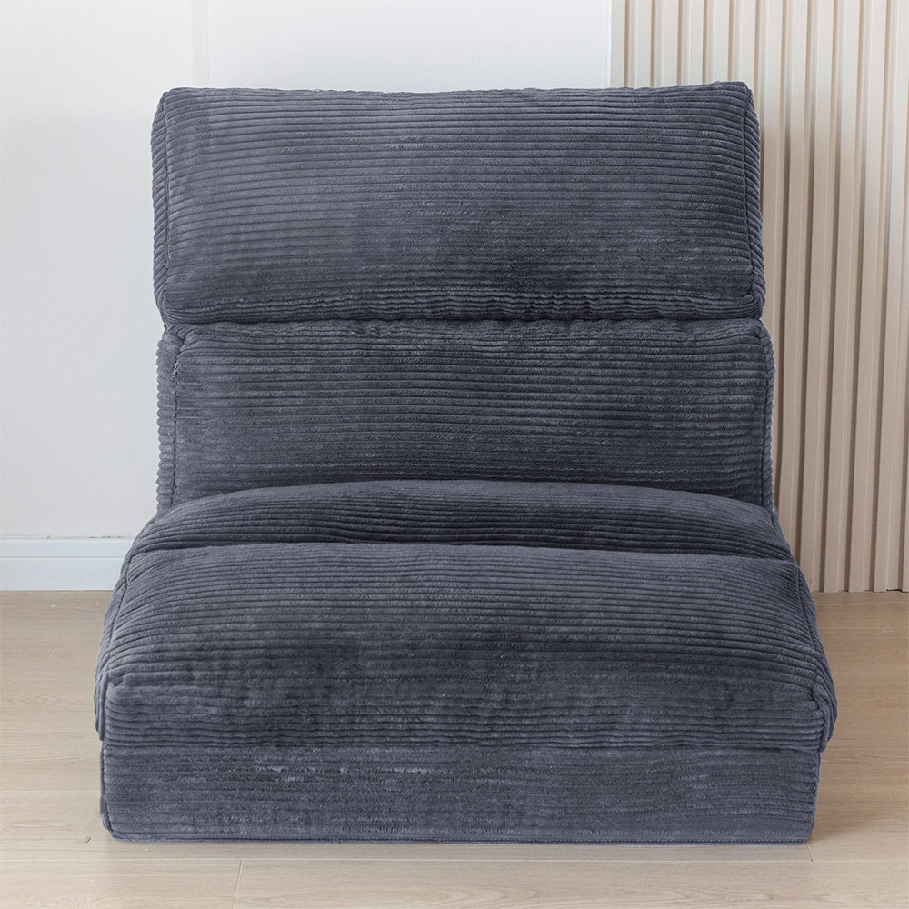 MAXYOYO Folding Sofa Bed - Extra Wide Corduroy Floor Sofa for Small Spaces, Dark Grey | Convertible Guest Bed & Lounge Chair for Apartments, Dorms & Living Rooms