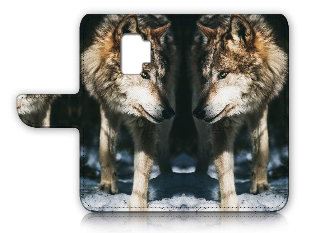 Samsung Galaxy S9 Flip Wallet Phone Case - Premium Leather Cover with Card Slots for Samsung S9 & Galaxy S9 (Model A23033) - Cool Wolf Design - Perfect for Business, Travel & Everyday Protection